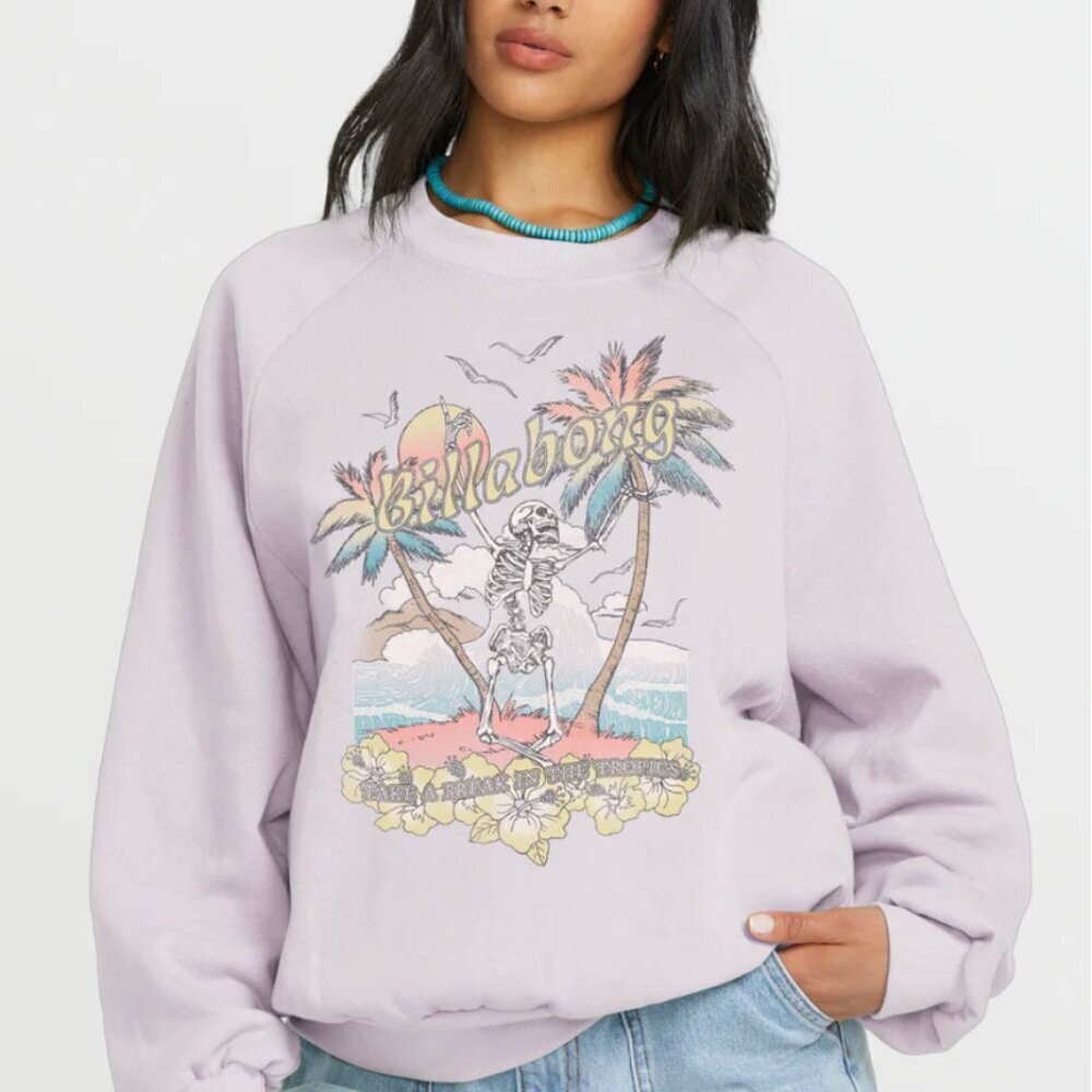 Billabong The Waves Crew Sweatshirt In Ameythst Smoke, NWOT - Picture 3 of 12